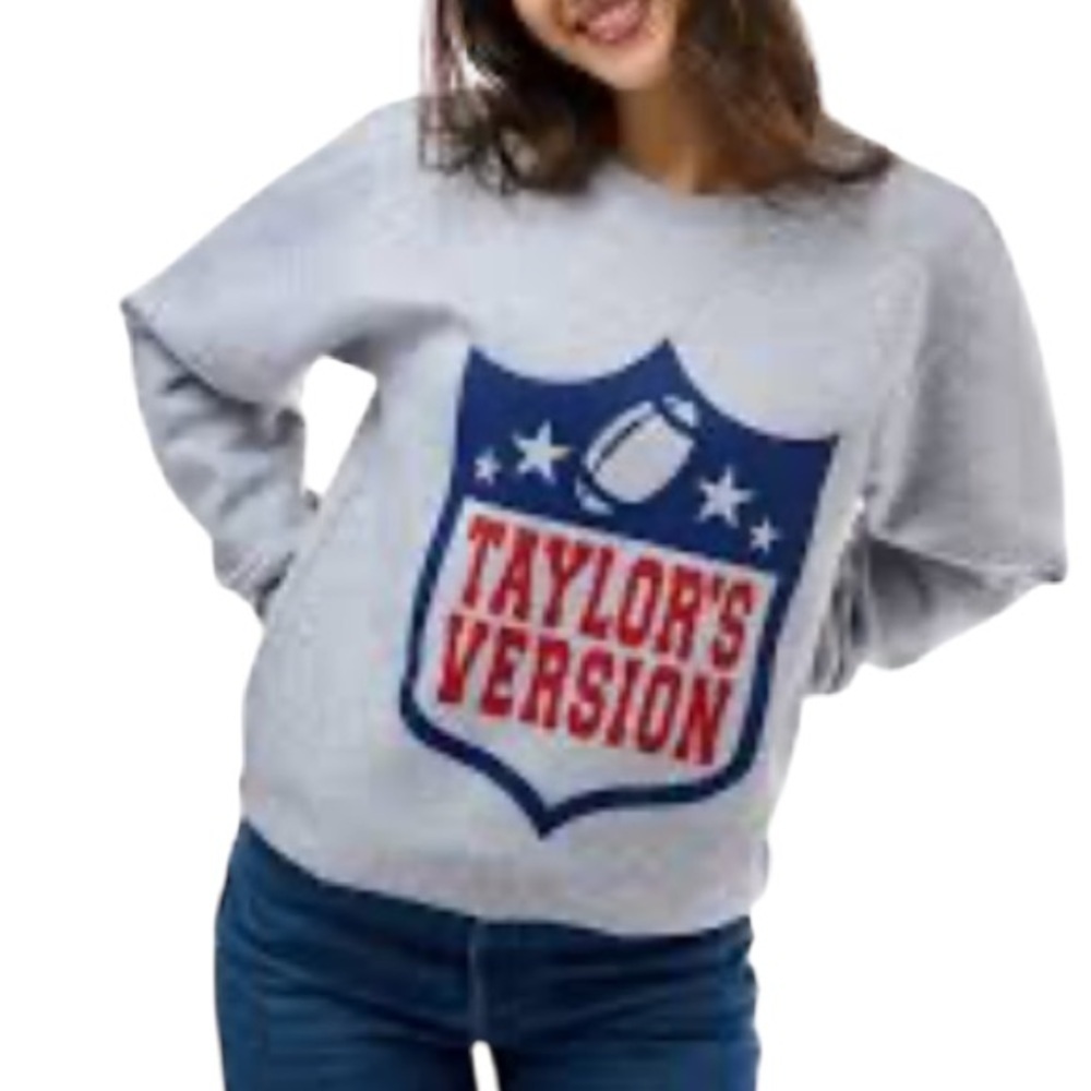 TAYLORS VERSION Football Sweatshirt Lock The Label Grey Graphic Crewneck Size XL